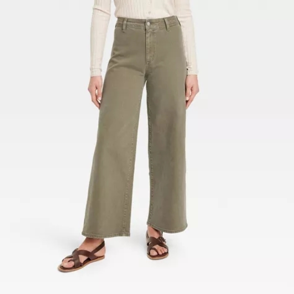 Women's Olive Wide-Leg Jeans